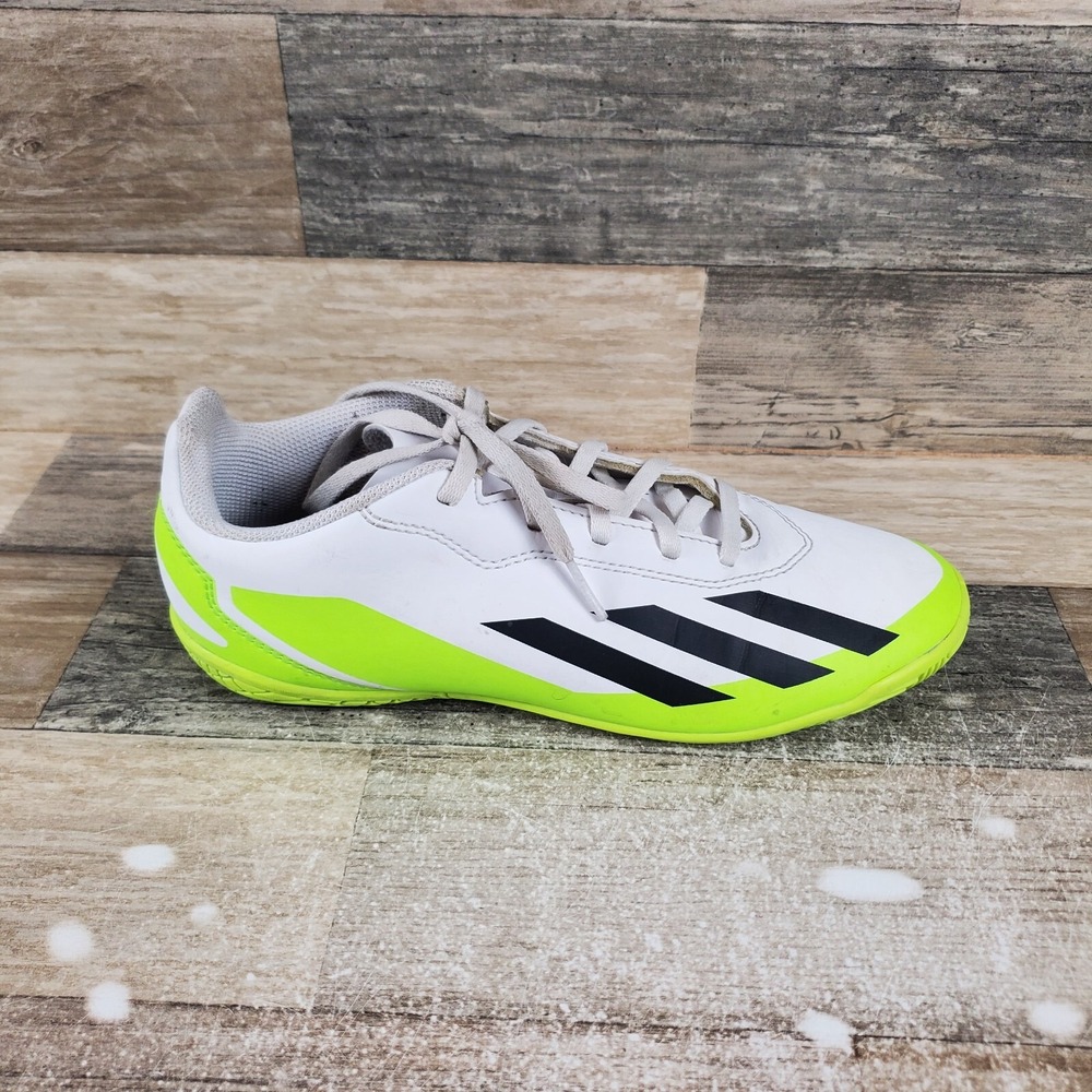 Adidas X Crazyfast.4 Kids Shoes Sz 5.5 White Green Black Lace-Up Soccer Sneakers